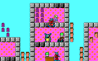 Commander Keen jumping with his pogo stick