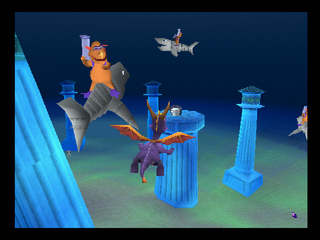 Spyro is airborne in an underwater section.