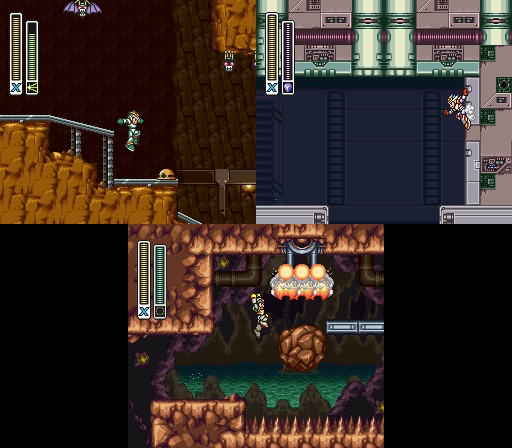Top left: Armadillo stage. Top right: X-Hunter 1 stage. Bottom: Tunnel Rhino stage.