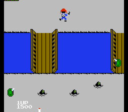 The player after crossing the bridge.