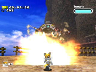 Tails walking away from explosions